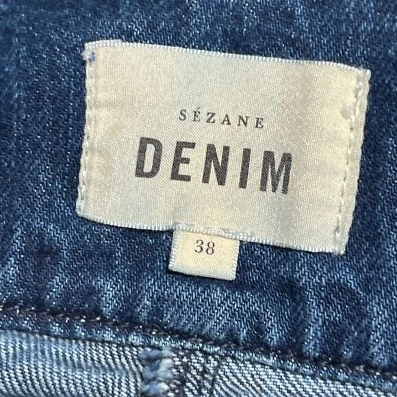 Sezane Jeans Size 6 Francky Trousers Denim Blue Pleated Paperbag Waist
