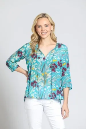 Shades of Blue V Neck Blouse with Tassel