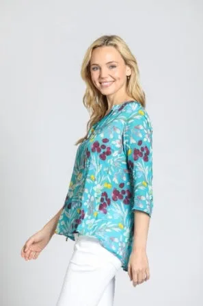 Shades of Blue V Neck Blouse with Tassel