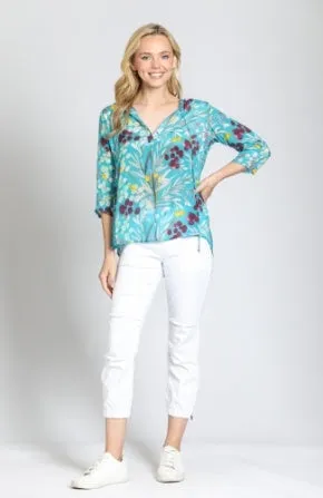 Shades of Blue V Neck Blouse with Tassel