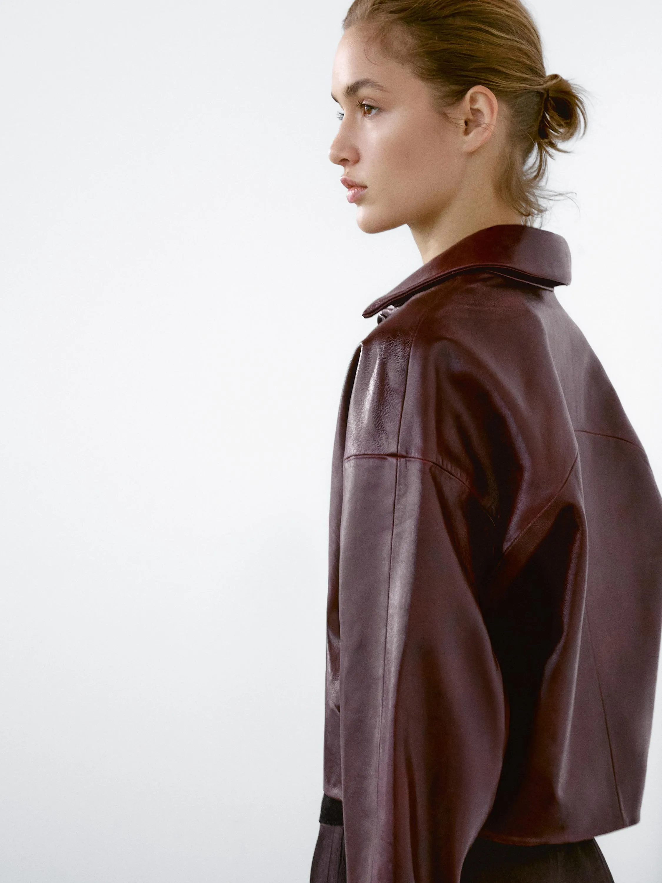 Short shiny nappa leather jacket
