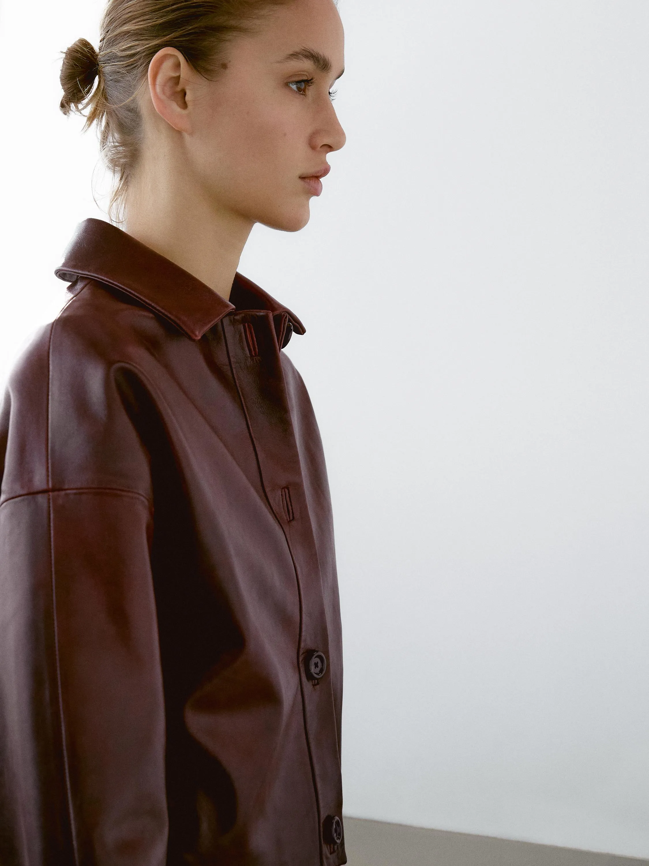 Short shiny nappa leather jacket