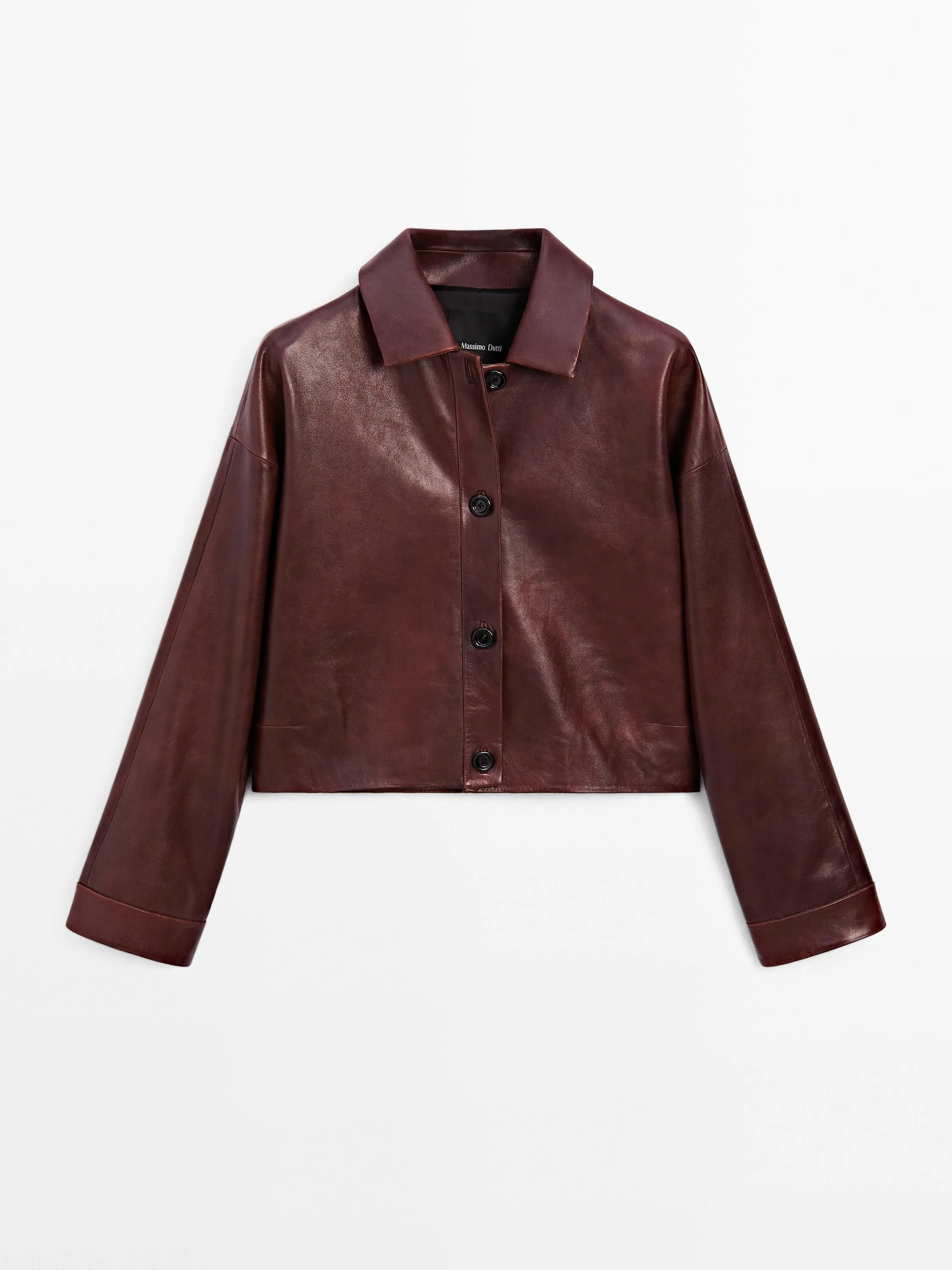 Short shiny nappa leather jacket