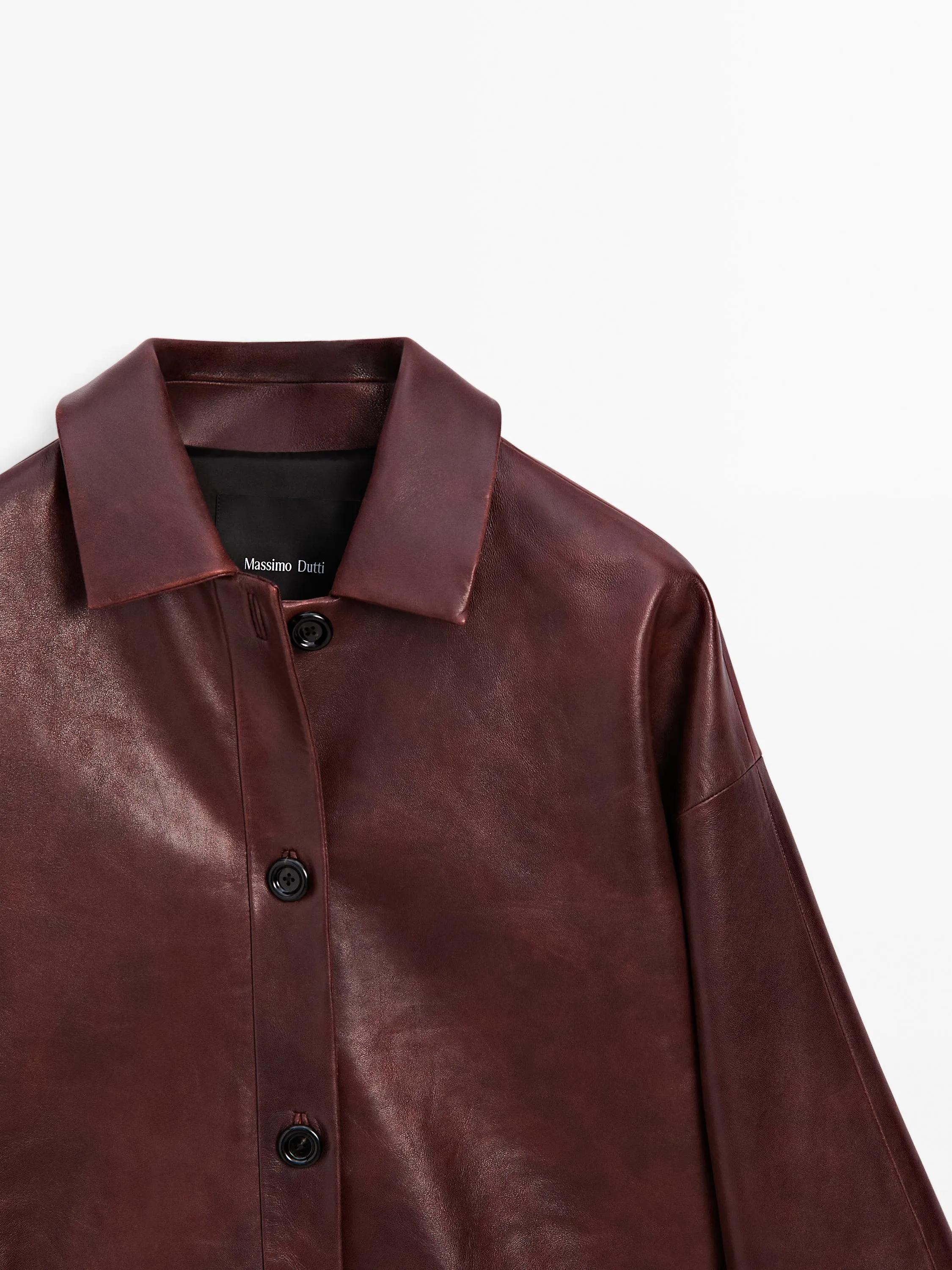 Short shiny nappa leather jacket