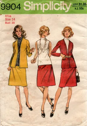 Simplicity 9904 Womens Skirt Blouse & Cardigan Style Jacket 1970s Vintage Sewing Pattern Size 14 Bust 36 Inches UNCUT Factory Folded