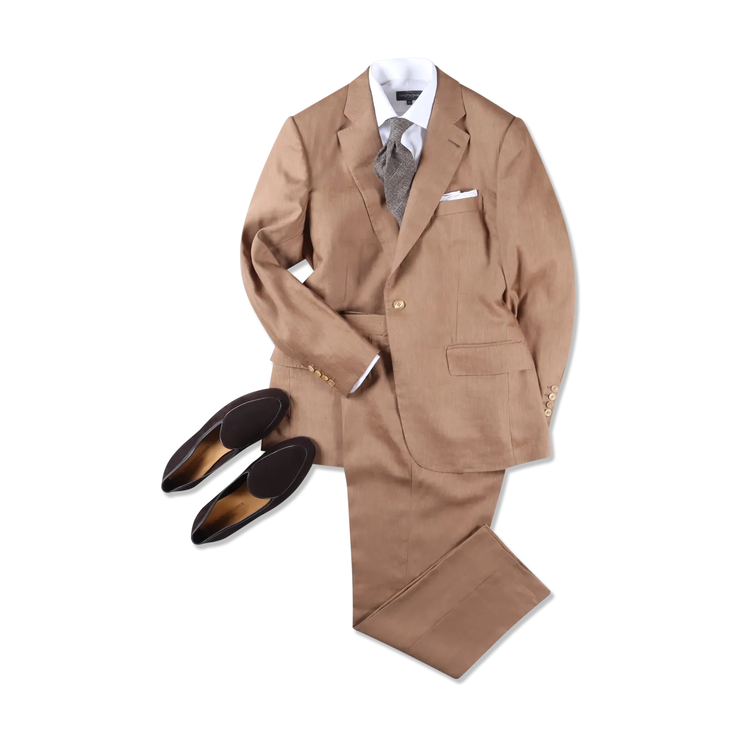Single Breasted Notch Lapel Suit in Tobacco Wool Linen