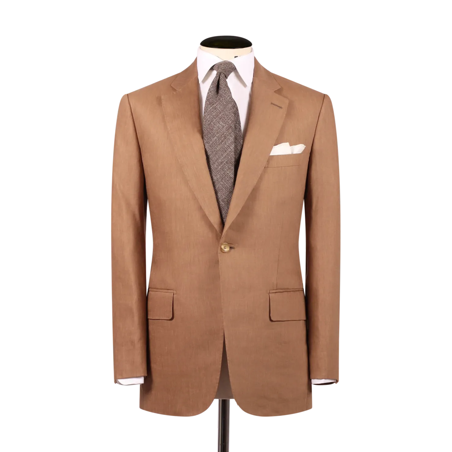 Single Breasted Notch Lapel Suit in Tobacco Wool Linen