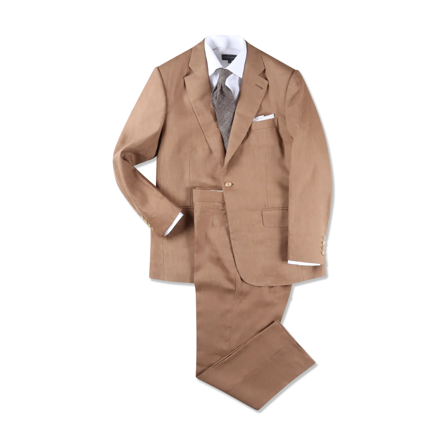 Single Breasted Notch Lapel Suit in Tobacco Wool Linen