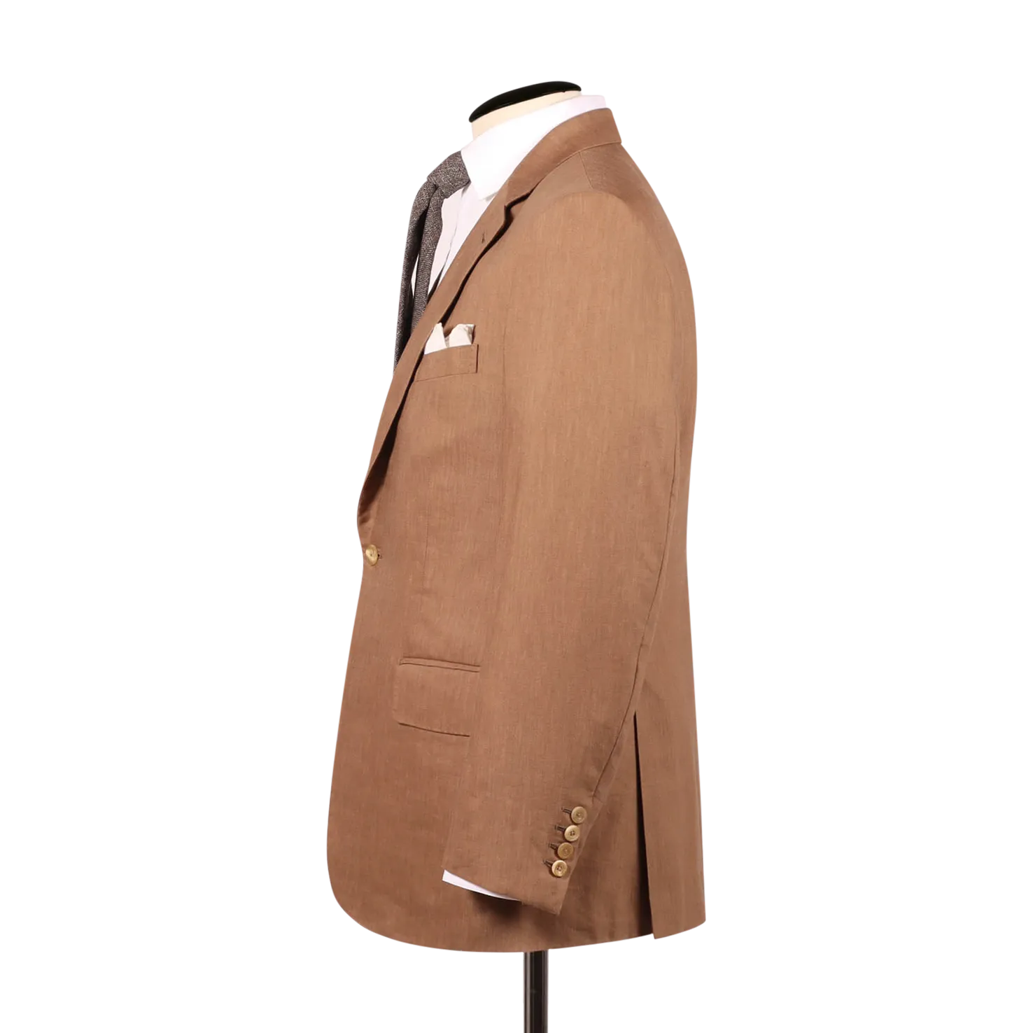 Single Breasted Notch Lapel Suit in Tobacco Wool Linen