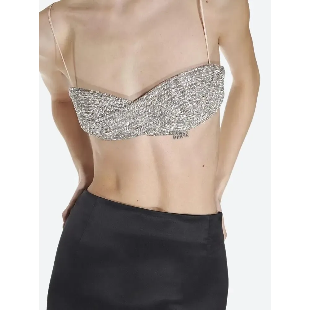 Sparkle Rhinestone Bra Crop Top with Spaghetti Straps for Glam Nights