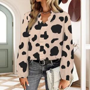 Specialized Long Sleeve Ruffled Trim V Neck Shirts