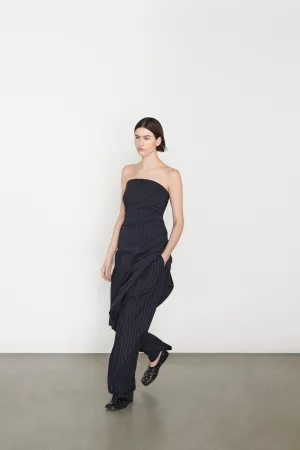 Strapless Inset Dress - Midnight Pinstripe