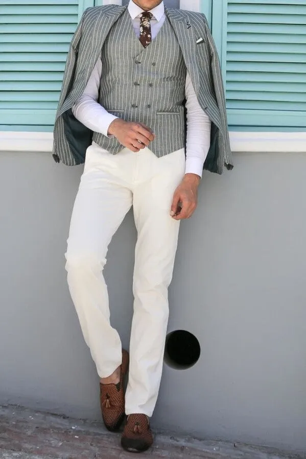 Striped Jacket Green Men's Suit | Wessi