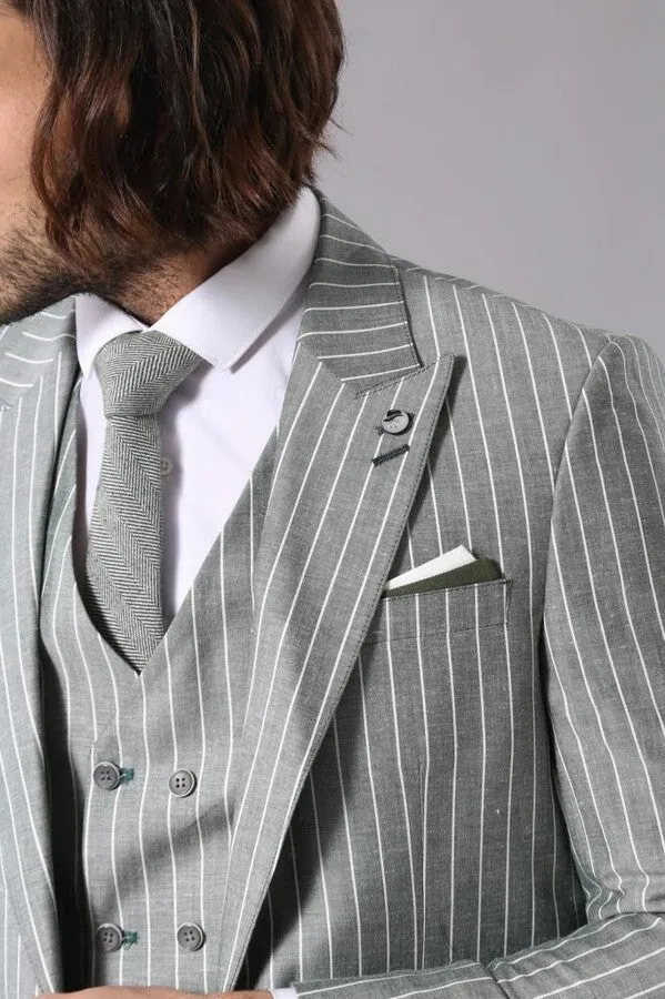 Striped Jacket Green Men's Suit | Wessi