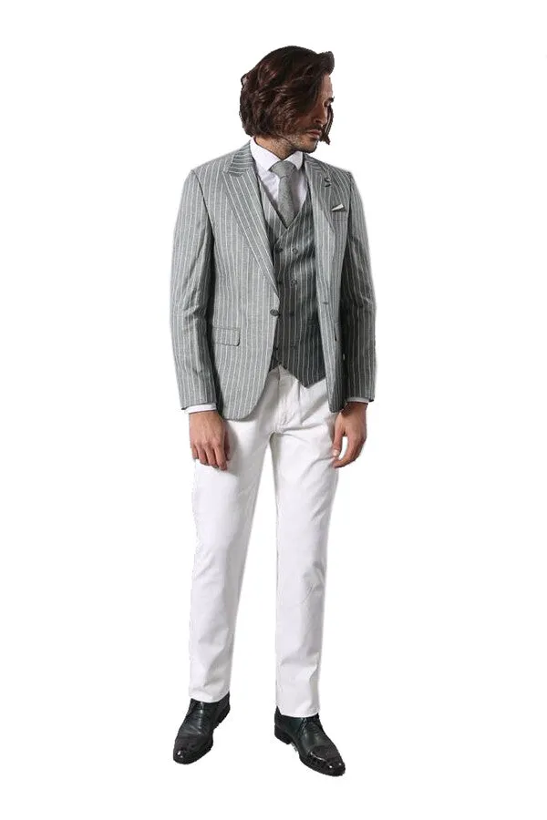 Striped Jacket Green Men's Suit | Wessi