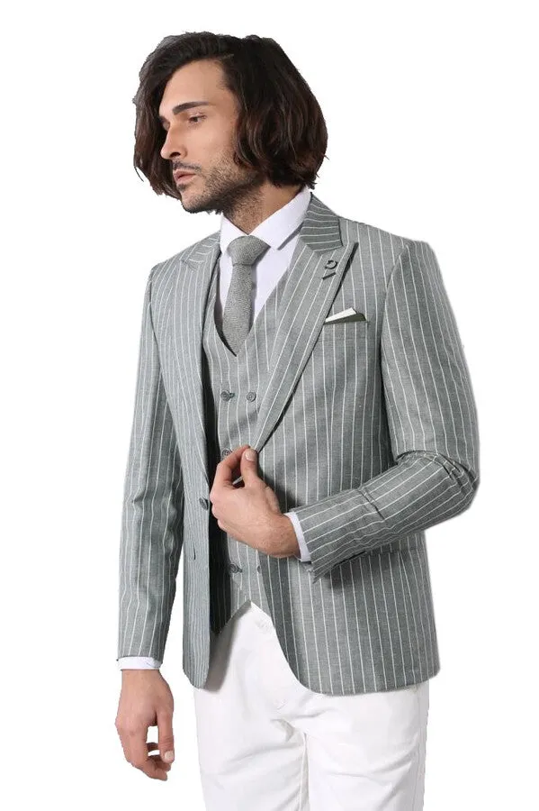 Striped Jacket Green Men's Suit | Wessi