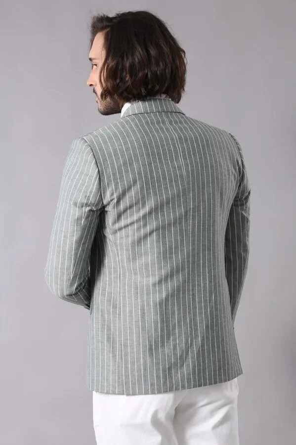 Striped Jacket Green Men's Suit | Wessi