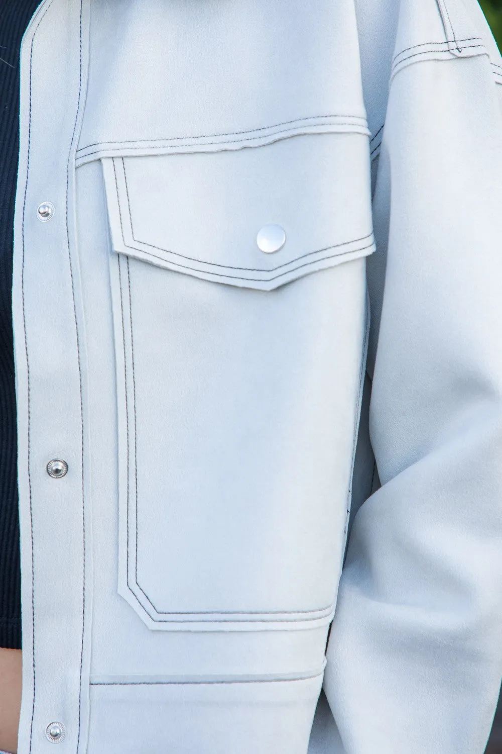 Suede Cropped Jacket - Pale Gray