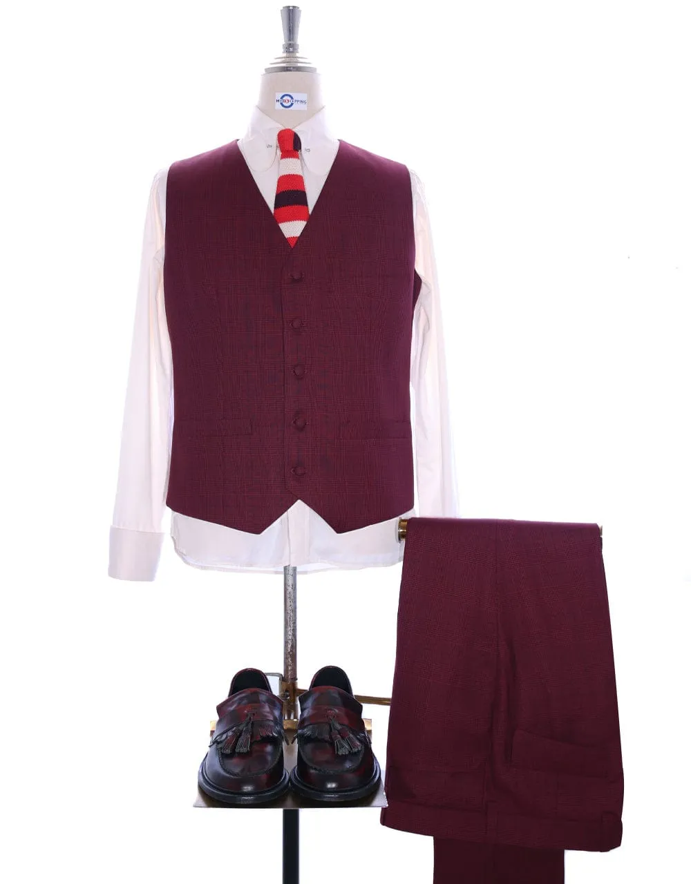 Suit Deals| Buy 1 Burgundy Prince Of Wales Check Suit Get Free 3 Products