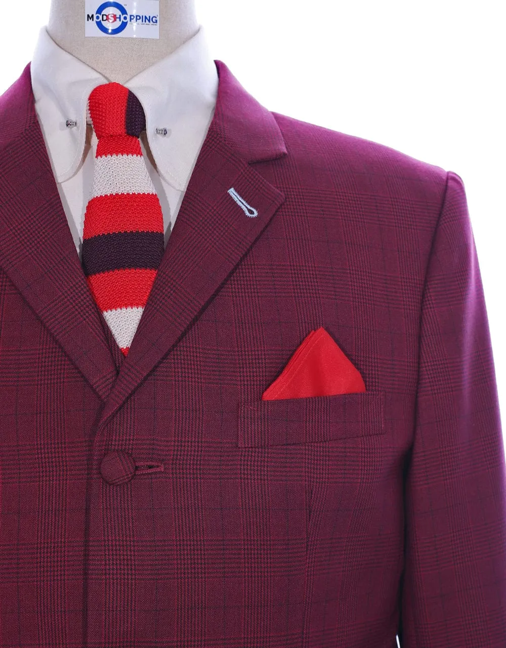 Suit Deals| Buy 1 Burgundy Prince Of Wales Check Suit Get Free 3 Products