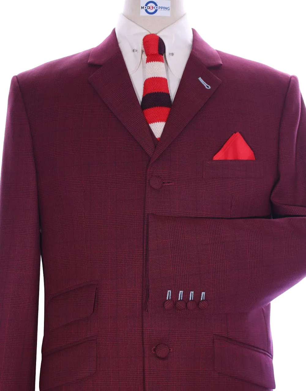 Suit Deals| Buy 1 Burgundy Prince Of Wales Check Suit Get Free 3 Products