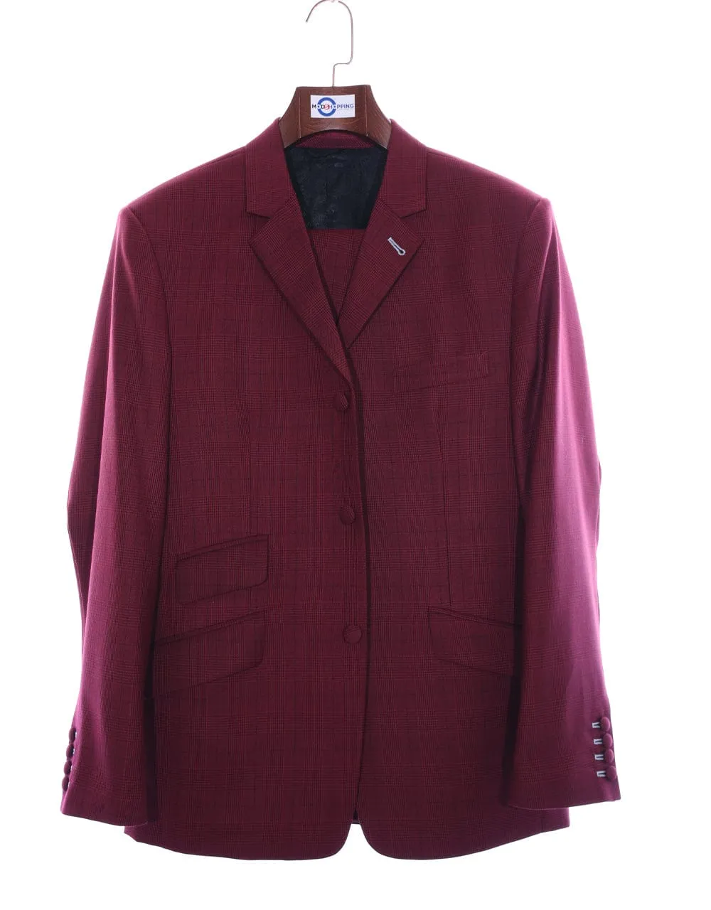 Suit Deals| Buy 1 Burgundy Prince Of Wales Check Suit Get Free 3 Products