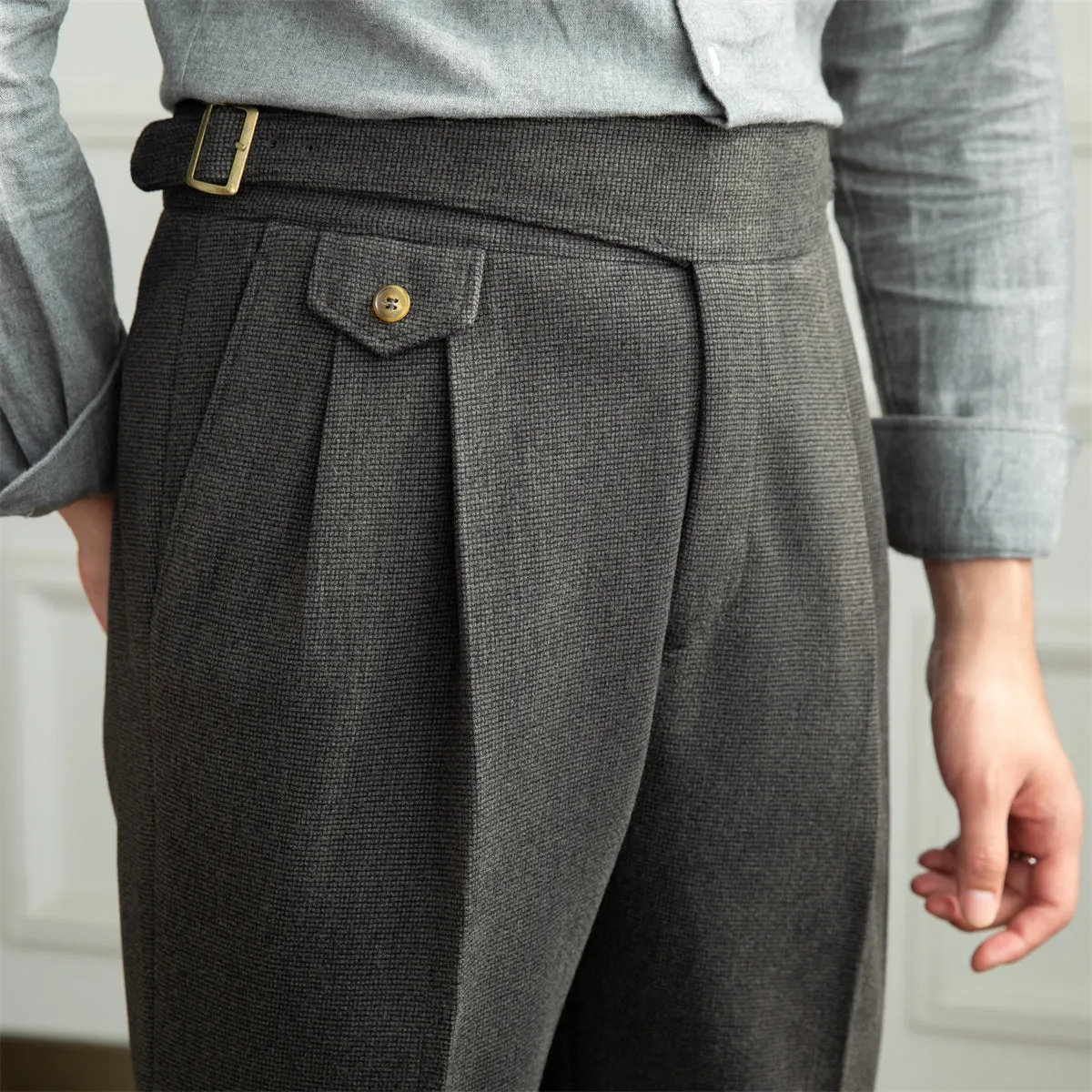Surrey Textured Houndstooth Straight Fit Trousers