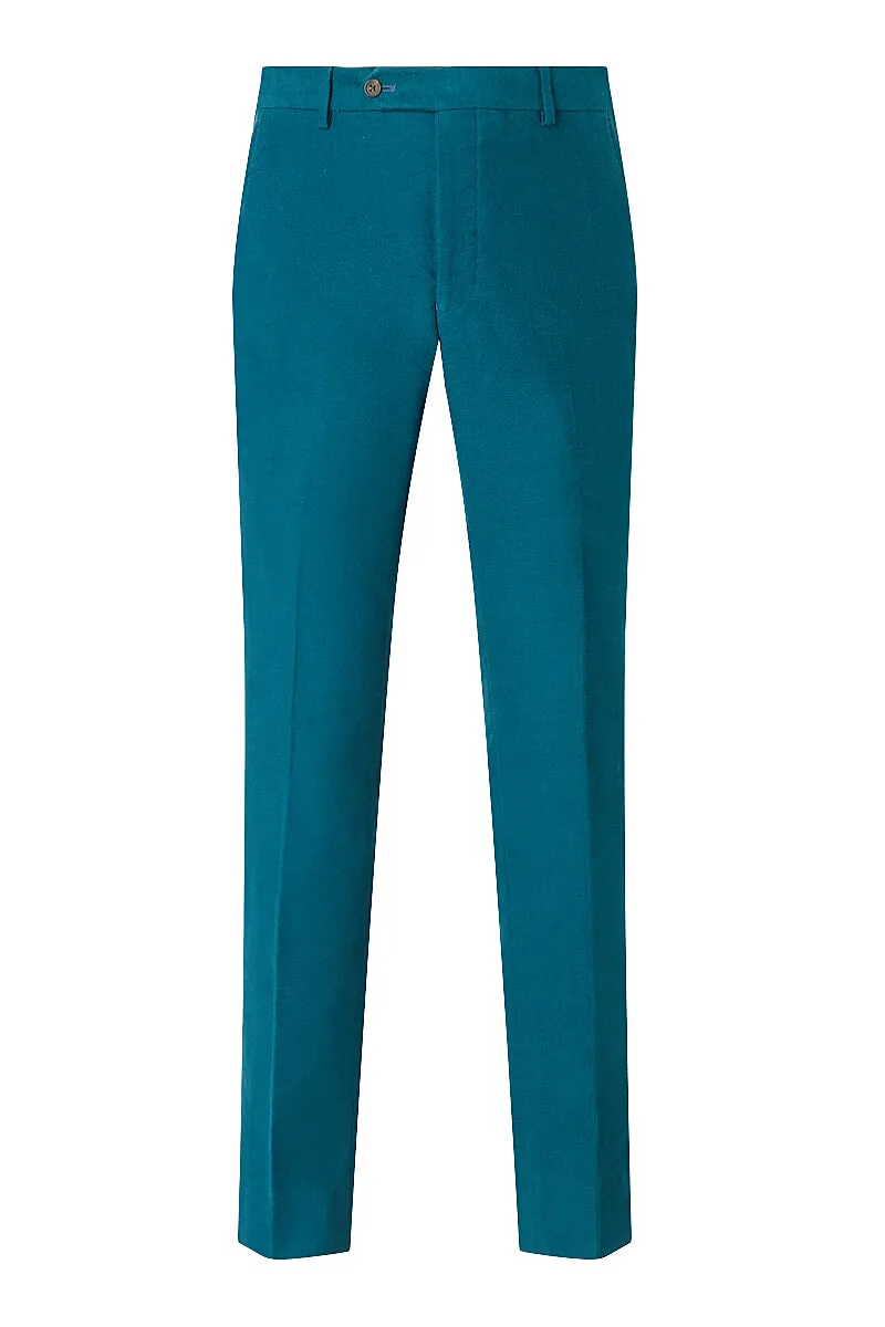 Teal Flat Front Moleskin Trousers