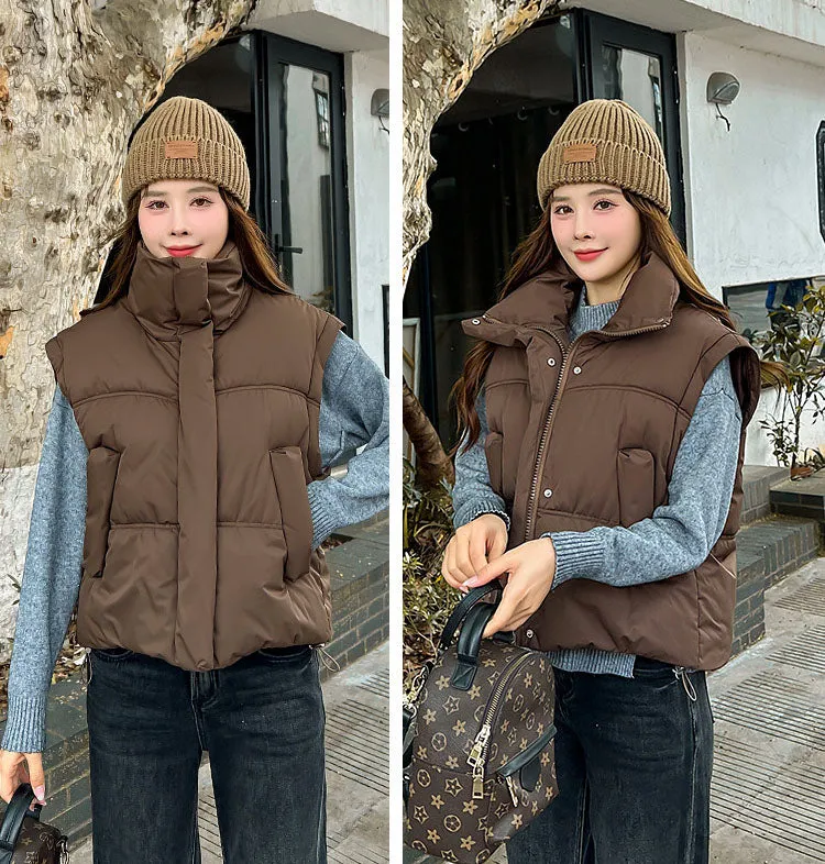 Thickened Windproof Quilted Zip Up Puffer Vest for Women