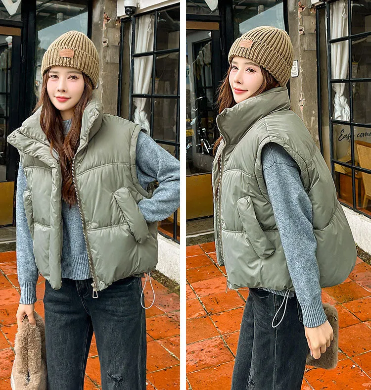 Thickened Windproof Quilted Zip Up Puffer Vest for Women