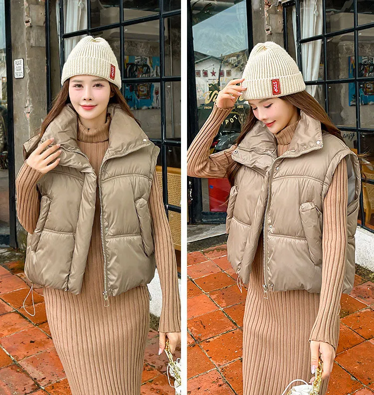 Thickened Windproof Quilted Zip Up Puffer Vest for Women