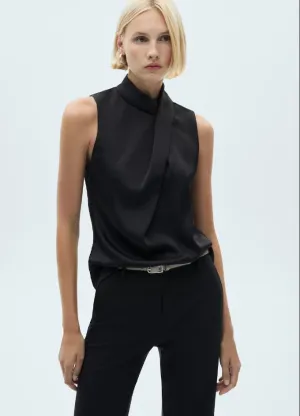 Turtleneck draped satin blouse - Black