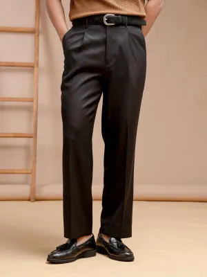 Vicolo Trousers With Belt Loop - Jet Black Plain (Wide Fit)