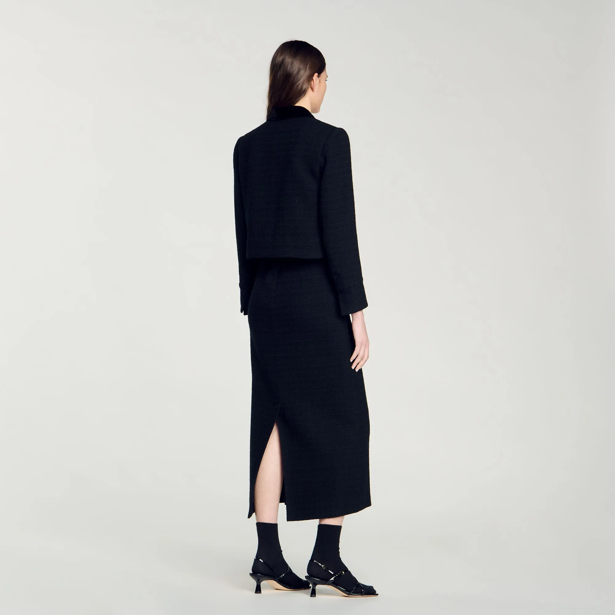 Victoria Velvet Tweed Cropped Jacket Black