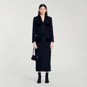 Victoria Velvet Tweed Cropped Jacket Black