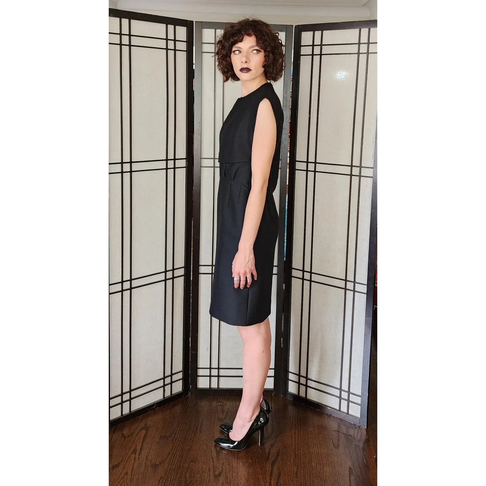 Vintage 60s Mod Dress in Tailored Wool, Sleeveless, M