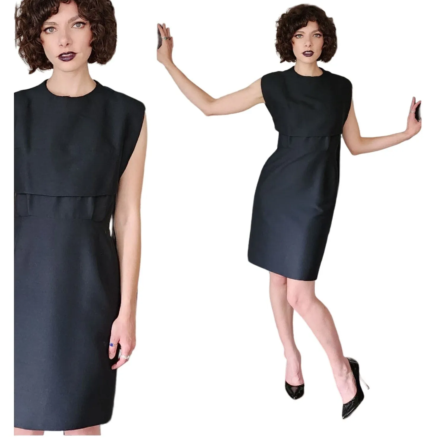 Vintage 60s Mod Dress in Tailored Wool, Sleeveless, M