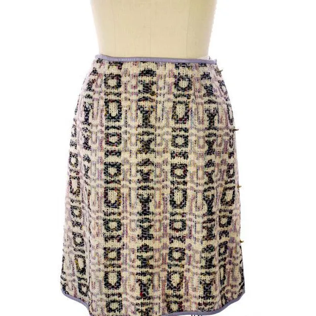 Vintage Bonnie Cashin Suit Wool Boucle Pastels Leather Trimmed 1960s 42-30-40