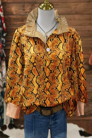Vintage Snake Print Striped Blouse