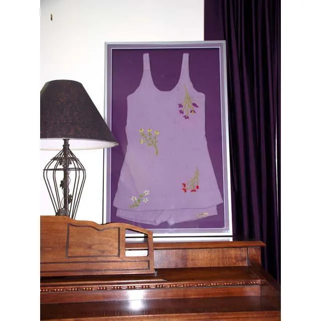 Vintage Swimsuit /Bathing Suit Lavender Zephyr Wool Embroidered 1920s Framed