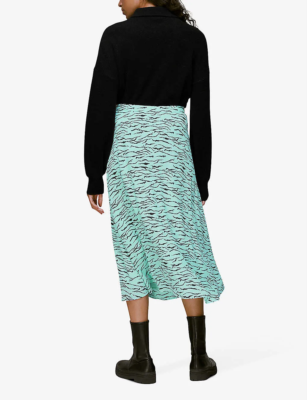 WHISTLES Tigar-Print Button-Front Woven Skirt