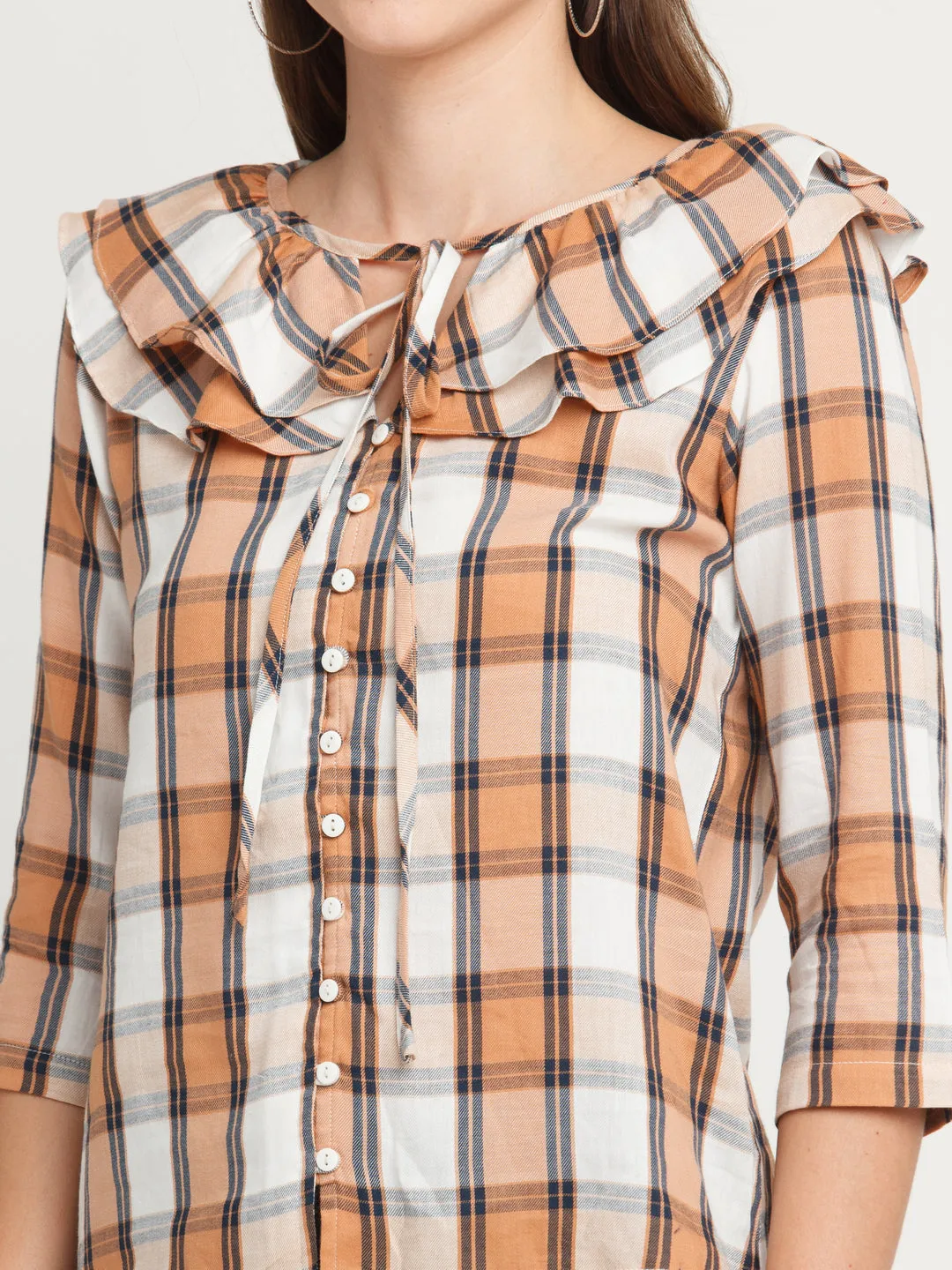 White Checked Ruffled Shirt