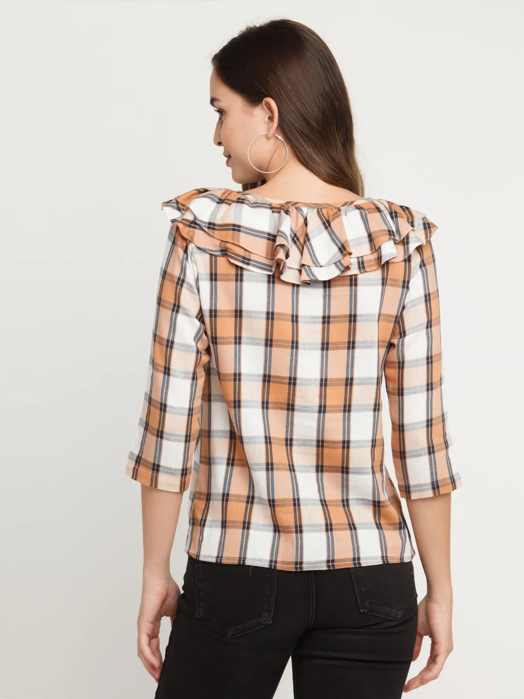 White Checked Ruffled Shirt