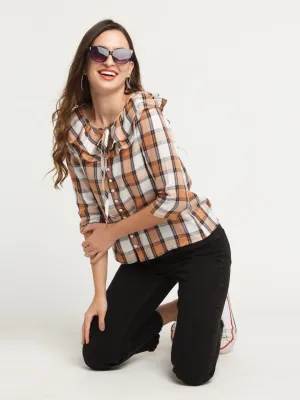 White Checked Ruffled Shirt
