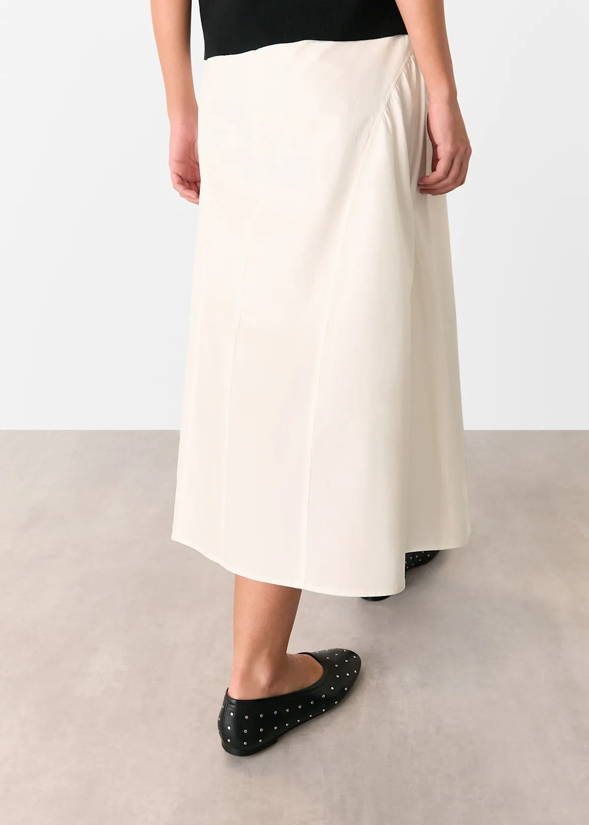 White Cotton Waisted Midi Skirt