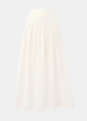 White Cotton Waisted Midi Skirt