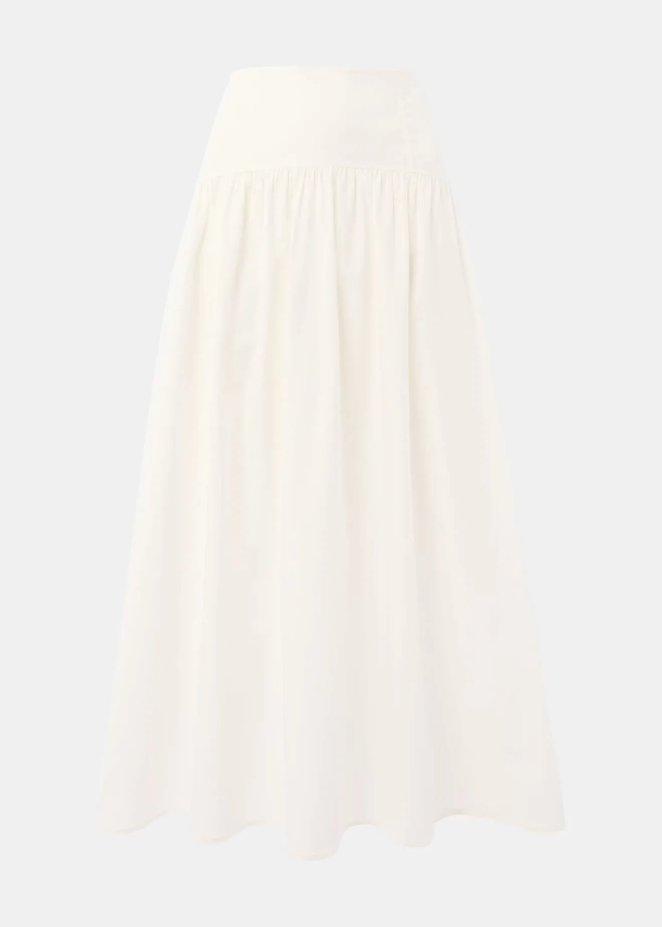 White Cotton Waisted Midi Skirt