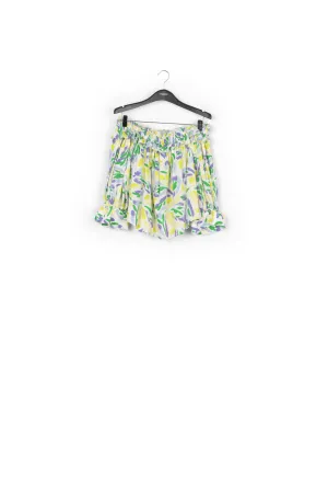 White, yellow and purple floral print off-the-shoulder top