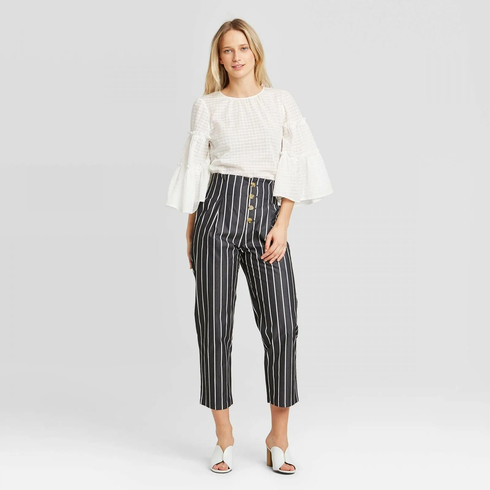 Who What Wear Women's Striped High Rise Cropped Straight Trousers