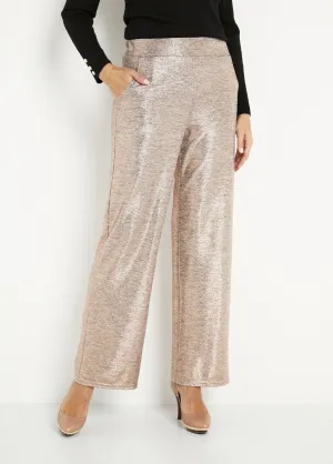 Wide elasticated waist pants in shiny knit